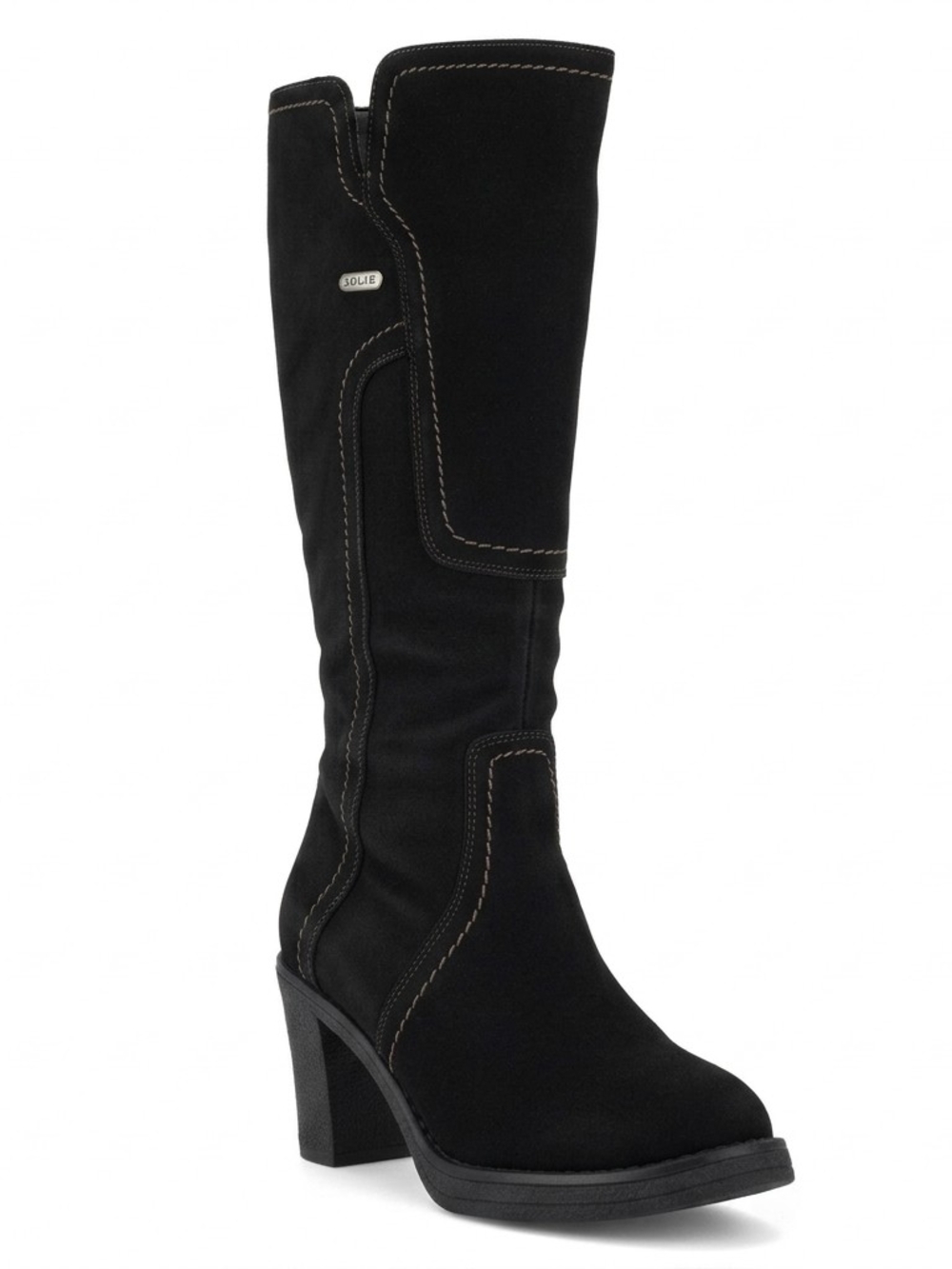 Pajar Black Tall Suede Winter Rain Boots with Contrast Stitching